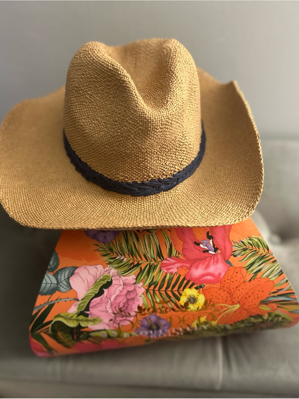 Powder Woven Straw Fedora with Dark Braided Band - Tan